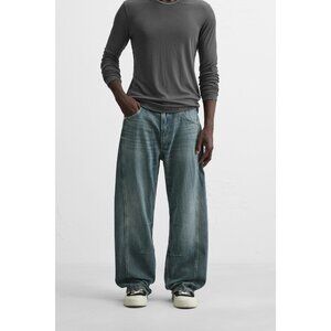 NWT Zara Relaxed Fit Seam Jeans Size 30 Blue/Green REF. 6045/303/445